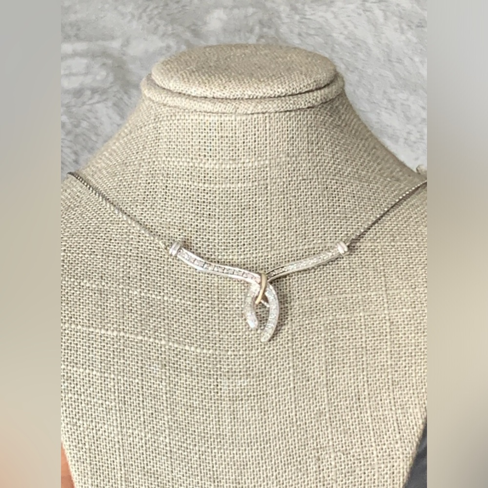 Vintage 925 Sterling Silver With Real Diamond Crossover Design Chain Necklace -
